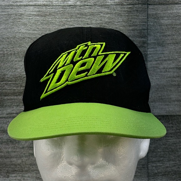 Mountain Dew Logo Adjustable Snapback Youth Hat Cap Black Line Green Pepsi - Picture 3 of 13